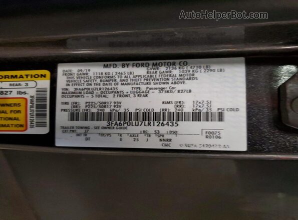 3FA6P0LU7LR126435 2020 FORD FUSION Серый Вид подкапотного пространства