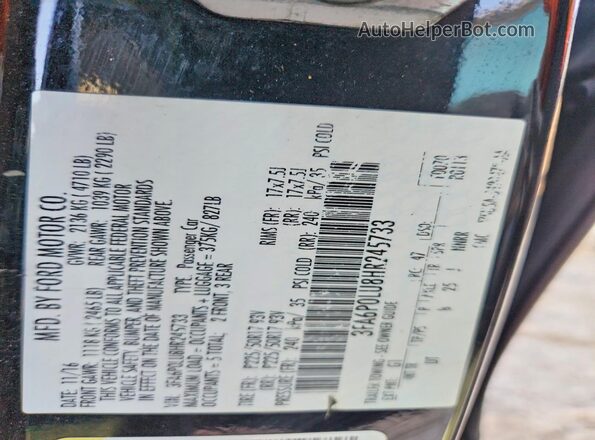 3FA6P0LU8HR245733 2017 FORD FUSION Black VIN კოდის სტიკერის ხედი