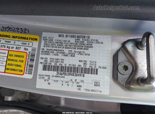 3FA6P0LU9HR304918 2017 FORD FUSION HYBRID Silver Widok komory silnika