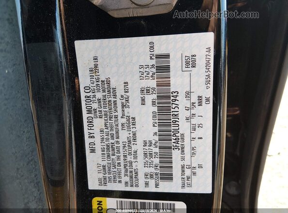 3FA6P0LU9JR157943 2018 FORD FUSION HYBRID Black Engine compartment view