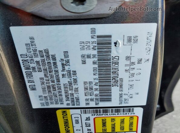 3FA6P0LU9LR158125 2020 FORD FUSION Gray Vista del compartimento del motor