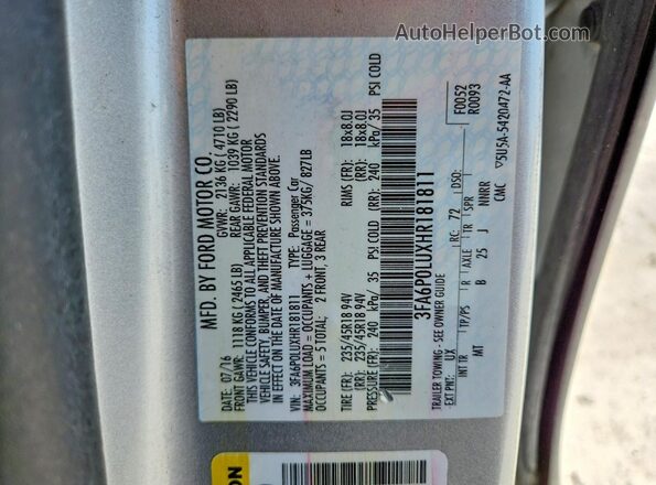 3FA6P0LUXHR181811 2017 FORD FUSION Silver ძრავის განყოფილების ხედი