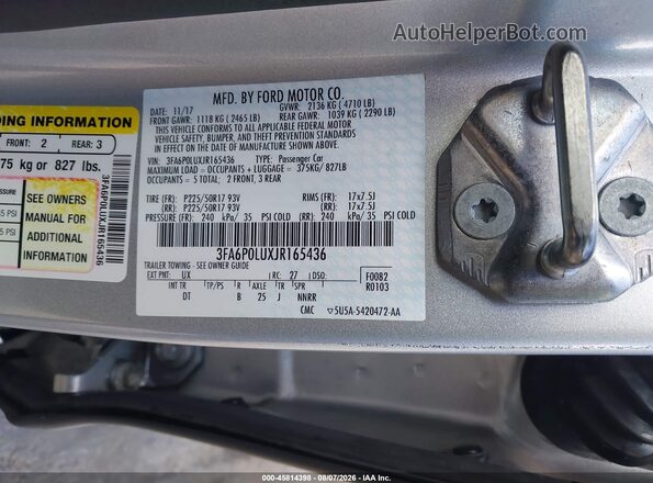 3FA6P0LUXJR165436 2018 FORD FUSION HYBRID Серебряный Вид подкапотного пространства