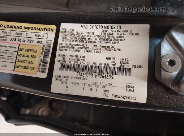 3FA6P0PU1HR264635 2017 FORD FUSION ENERGI Gray ძრავის განყოფილების ხედი