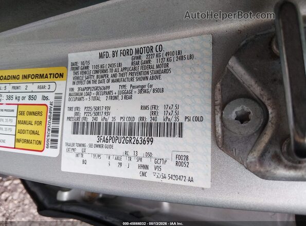 3FA6P0PU2GR263699 2016 FORD FUSION ENERGI Silver Вид підкапотного простору