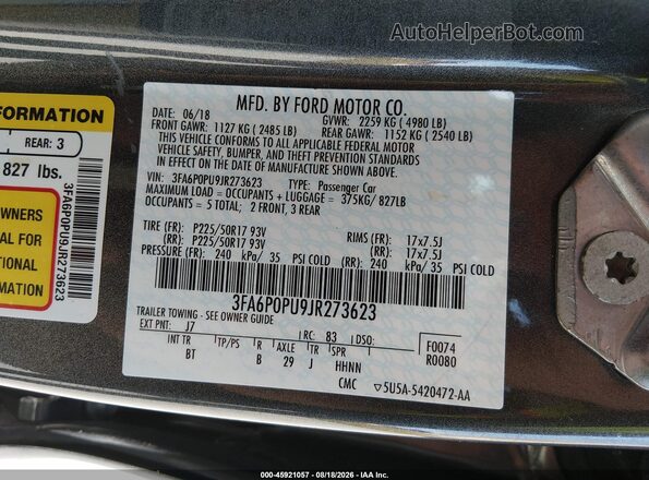 3FA6P0PU9JR273623 2018 FORD FUSION ENERGI Gray Вид підкапотного простору