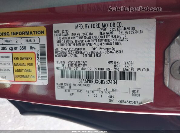 3FA6P0RUXGR282434 2016 FORD FUSION HYBRID Красный Вид подкапотного пространства