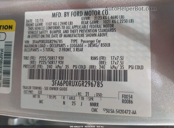 3FA6P0RUXGR296785 2016 FORD FUSION HYBRID Серебряный Вид подкапотного пространства