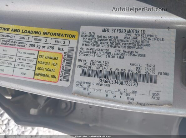 3FA6P0SU4GR323120 2016 FORD FUSION ENERGI Silver ძრავის განყოფილების ხედი