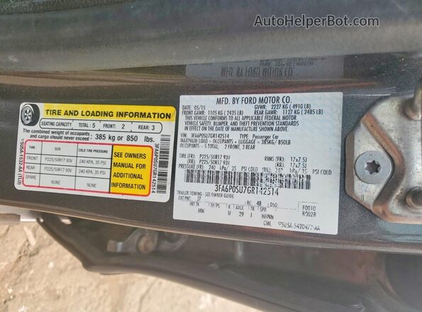 3FA6P0SU7GR142514 2016 FORD FUSION Gray Vista del compartimento del motor