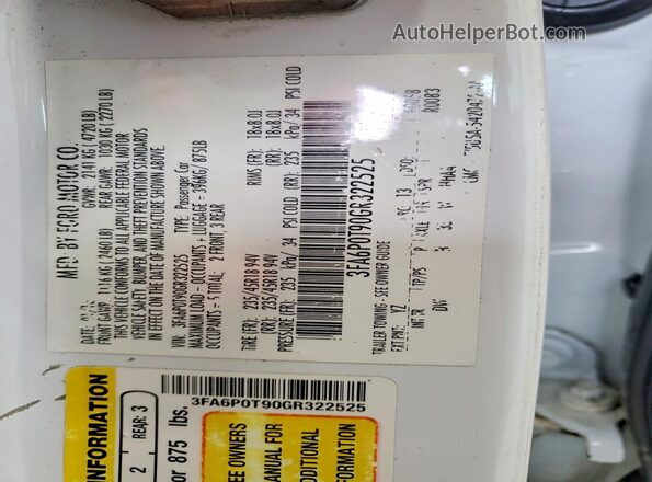 3FA6P0T90GR322525 2016 FORD FUSION White VIN կոդի պիտակի տեսք