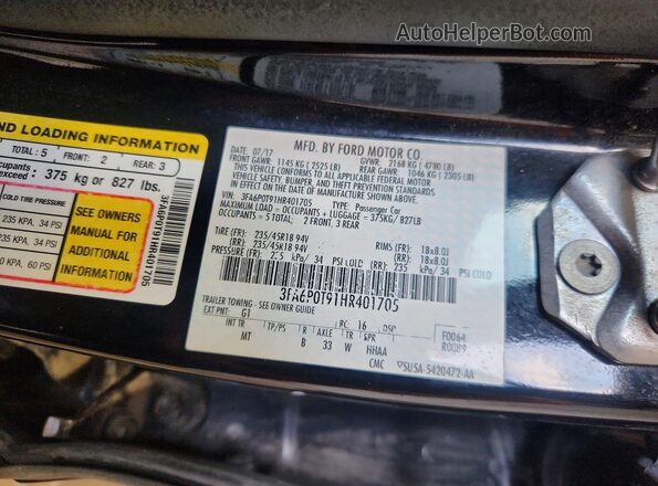 3FA6P0T91HR401705 2017 FORD FUSION Черный Вид подкапотного пространства