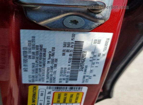 3FA6P0T94GR298858 2016 FORD FUSION Burgundy Вид підкапотного простору