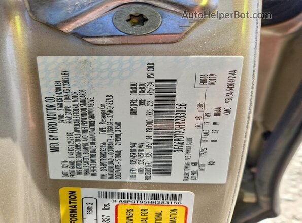 3FA6P0T95HR283156 2017 FORD FUSION Tan Engine compartment view