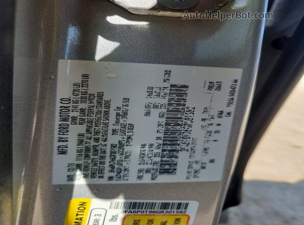 3FA6P0T96GR301582 2016 FORD FUSION White Вид підкапотного простору