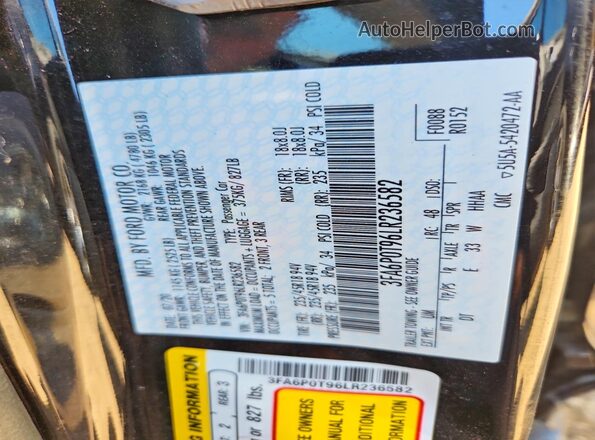 3FA6P0T96LR236582 2020 FORD FUSION Black Vista del compartimento del motor