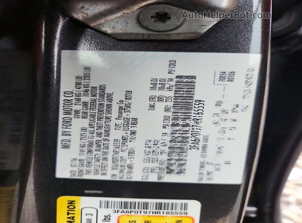 3FA6P0T97HR165559 2017 FORD FUSION Gray Vista del compartimento del motor