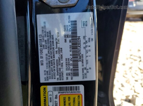 3FA6P0T97LR202294 2020 FORD FUSION Black VIN კოდის სტიკერის ხედი