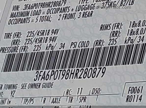 3FA6P0T98HR280879 2017 FORD FUSION White ძრავის განყოფილების ხედი