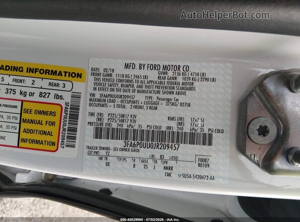 3FA6P0UU0JR209457 2018 FORD FUSION HYBRID White Вид підкапотного простору