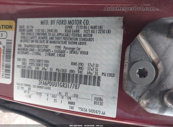 3FA6P0UU1GR317787 2016 FORD FUSION HYBRID Красный Вид подкапотного пространства