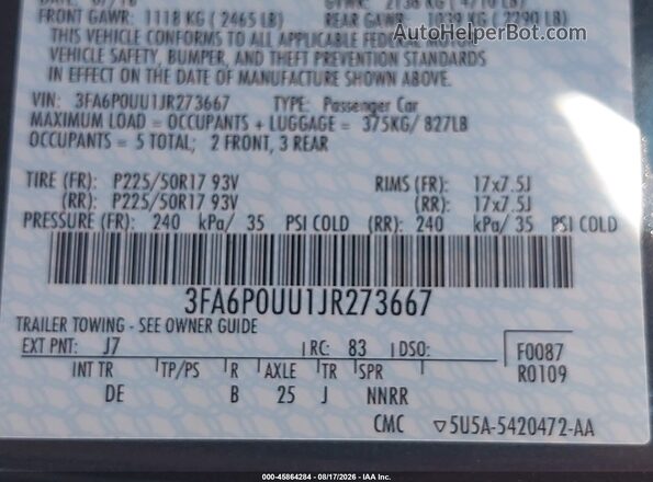 3FA6P0UU1JR273667 2018 FORD FUSION HYBRID Cream Widok komory silnika