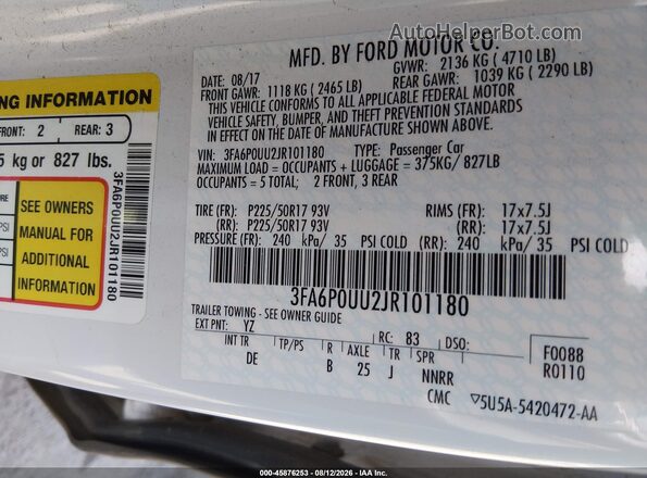 3FA6P0UU2JR101180 2018 FORD FUSION HYBRID Белый Вид подкапотного пространства