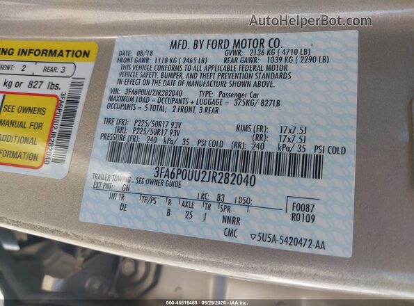 3FA6P0UU2JR282040 2018 FORD FUSION HYBRID Beige Trasero derecho