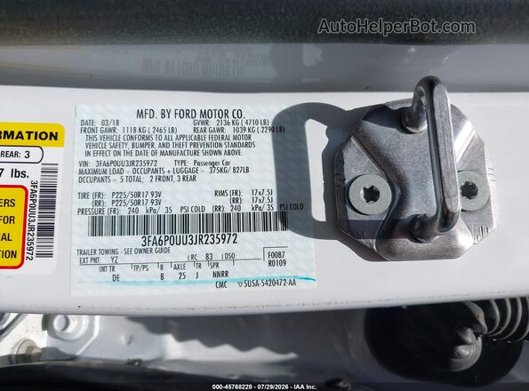 3FA6P0UU3JR235972 2018 FORD FUSION HYBRID White Vista del compartimento del motor