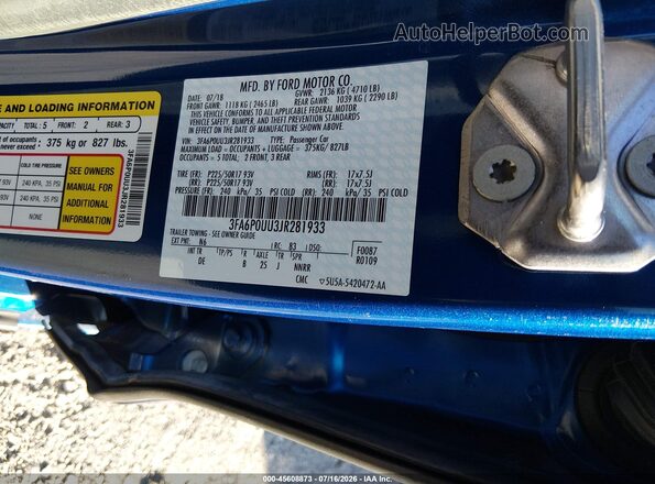 3FA6P0UU3JR281933 2018 FORD FUSION HYBRID Blue Widok komory silnika