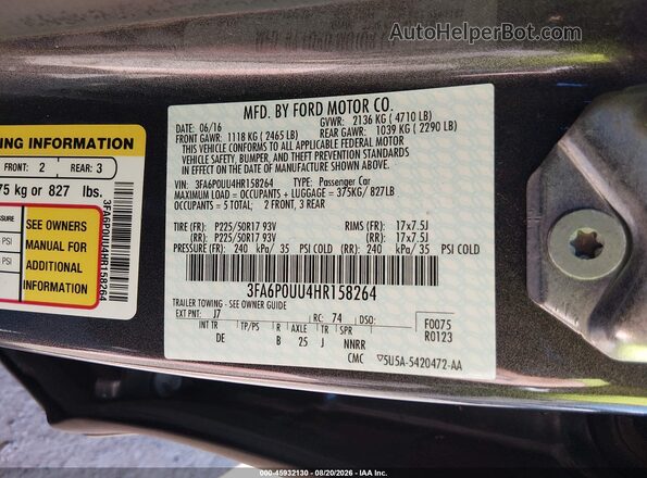 3FA6P0UU4HR158264 2017 FORD FUSION HYBRID Серый Вид подкапотного пространства