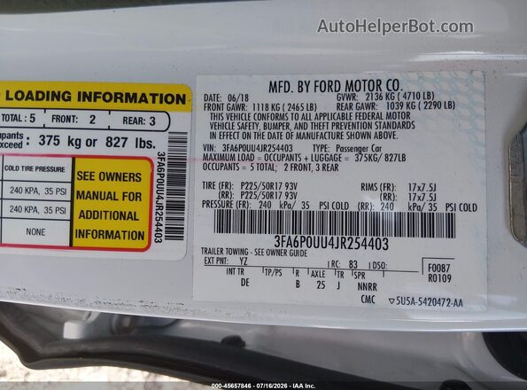 3FA6P0UU4JR254403 2018 FORD FUSION HYBRID Белый Вид подкапотного пространства