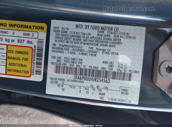 3FA6P0UU4JR254563 2018 FORD FUSION HYBRID Blue ძრავის განყოფილების ხედი
