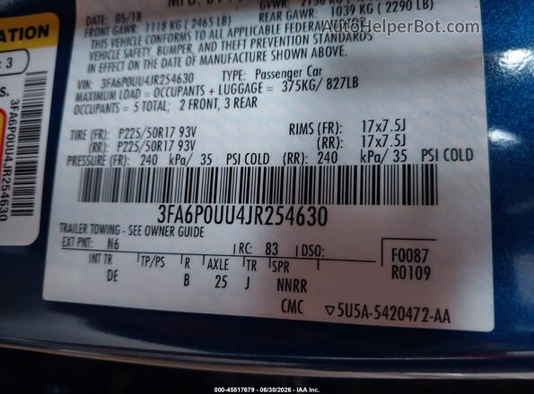 3FA6P0UU4JR254630 2018 FORD FUSION HYBRID Gray Vista del compartimento del motor