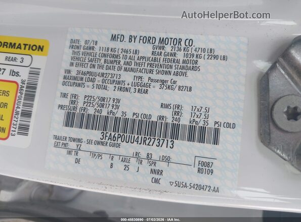 3FA6P0UU4JR273713 2018 FORD FUSION HYBRID Белый Вид подкапотного пространства