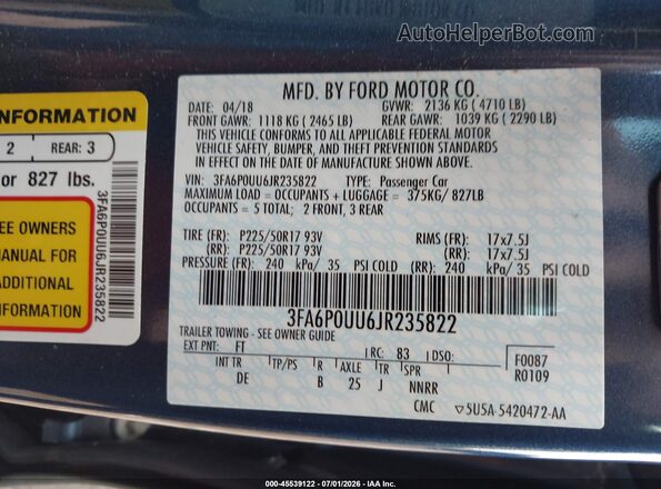 3FA6P0UU6JR235822 2018 FORD FUSION HYBRID Gray Vista del compartimento del motor