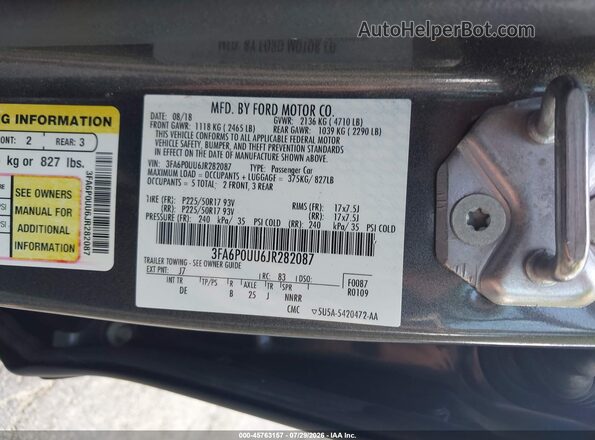 3FA6P0UU6JR282087 2018 FORD FUSION HYBRID Gray Вид підкапотного простору