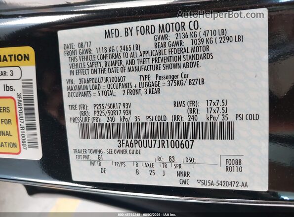 3FA6P0UU7JR100607 2018 FORD FUSION HYBRID Черный Вид подкапотного пространства