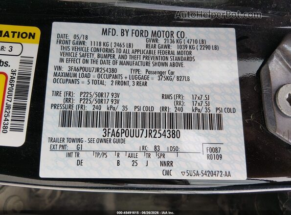 3FA6P0UU7JR254380 2018 FORD FUSION HYBRID Black Widok komory silnika
