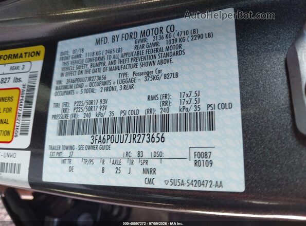 3FA6P0UU7JR273656 2018 FORD FUSION HYBRID Gray Вид підкапотного простору