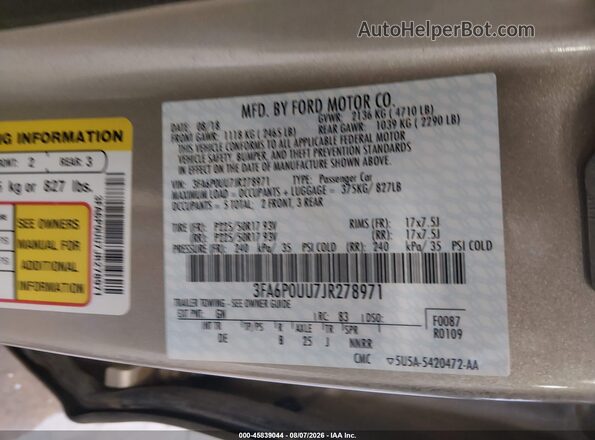 3FA6P0UU7JR278971 2018 FORD FUSION HYBRID Gold Vista del compartimento del motor
