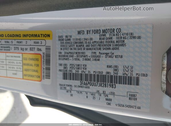 3FA6P0UU7JR281983 2018 FORD FUSION HYBRID White Engine compartment view