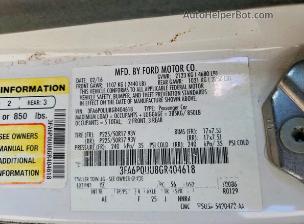 3FA6P0UU8GR404618 2016 FORD FUSION White Вид підкапотного простору
