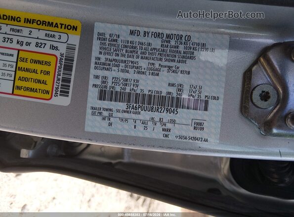 3FA6P0UU8JR279045 2018 FORD FUSION HYBRID Серебряный Вид подкапотного пространства