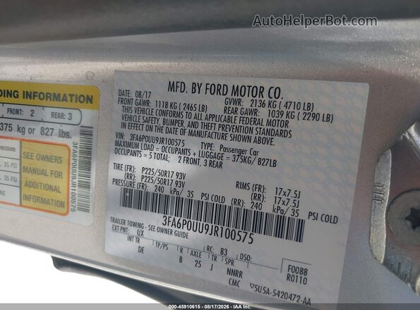 3FA6P0UU9JR100575 2018 FORD FUSION HYBRID Silver Engine compartment view