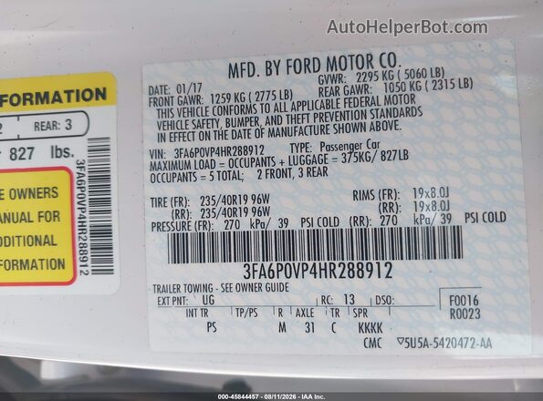 3FA6P0VP4HR288912 2017 FORD FUSION White Engine compartment view