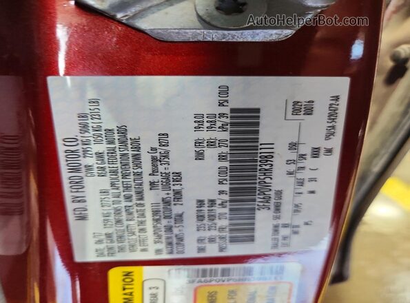 3FA6P0VP5HR398111 2017 FORD FUSION Red VIN sticker view