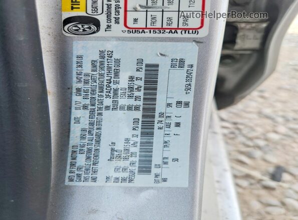 3FADP4AJ1HM117452 2017 FORD FIESTA Silver Вид наклейки з VIN-кодом