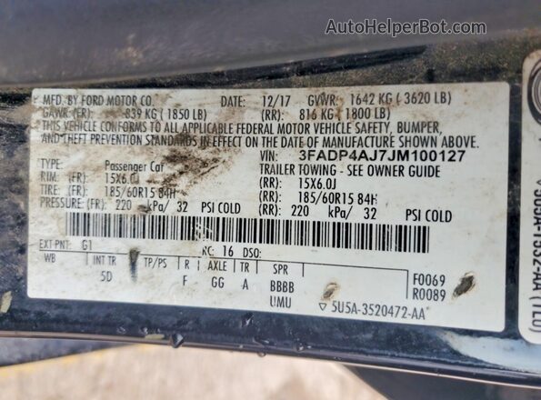 3FADP4AJ7JM100127 2018 FORD FIESTA Black Vista del compartimento del motor