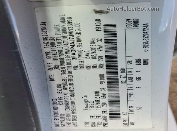 3FADP4AJ7JM133998 2018 FORD FIESTA Белый Вид подкапотного пространства